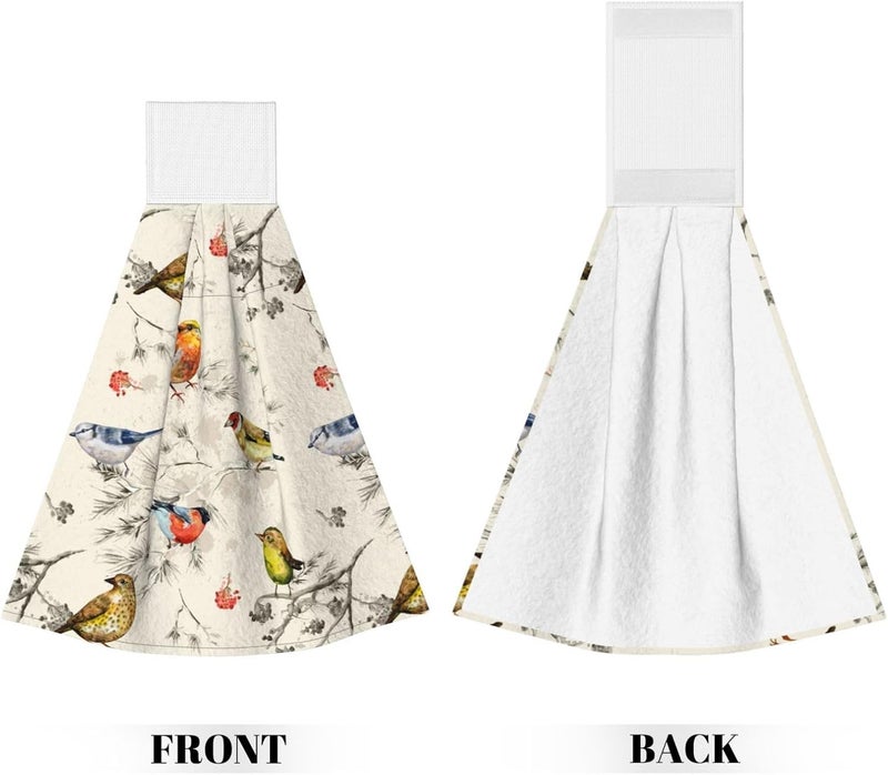 PDDCWAY Spring Vintage Birds Hanging Kitchen Towel 2 Pack Hummingbird Floral Tree Soft Hand Towels with Loop for Bathroom Washcloth Absorbent Tie Towel - Image 2